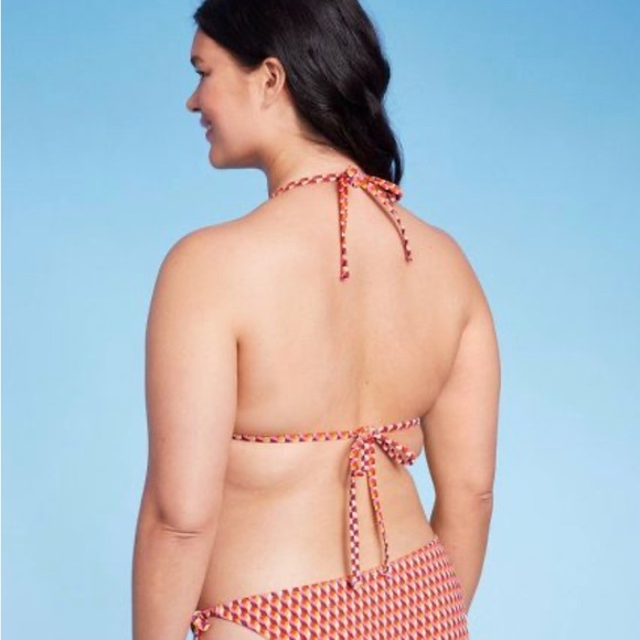 WILD FABLE BIKINI TOP RIBBED TRIANGLE FIT MULTI COLOR GEOMETRIC PRINT NWT - Picture 5 of 7